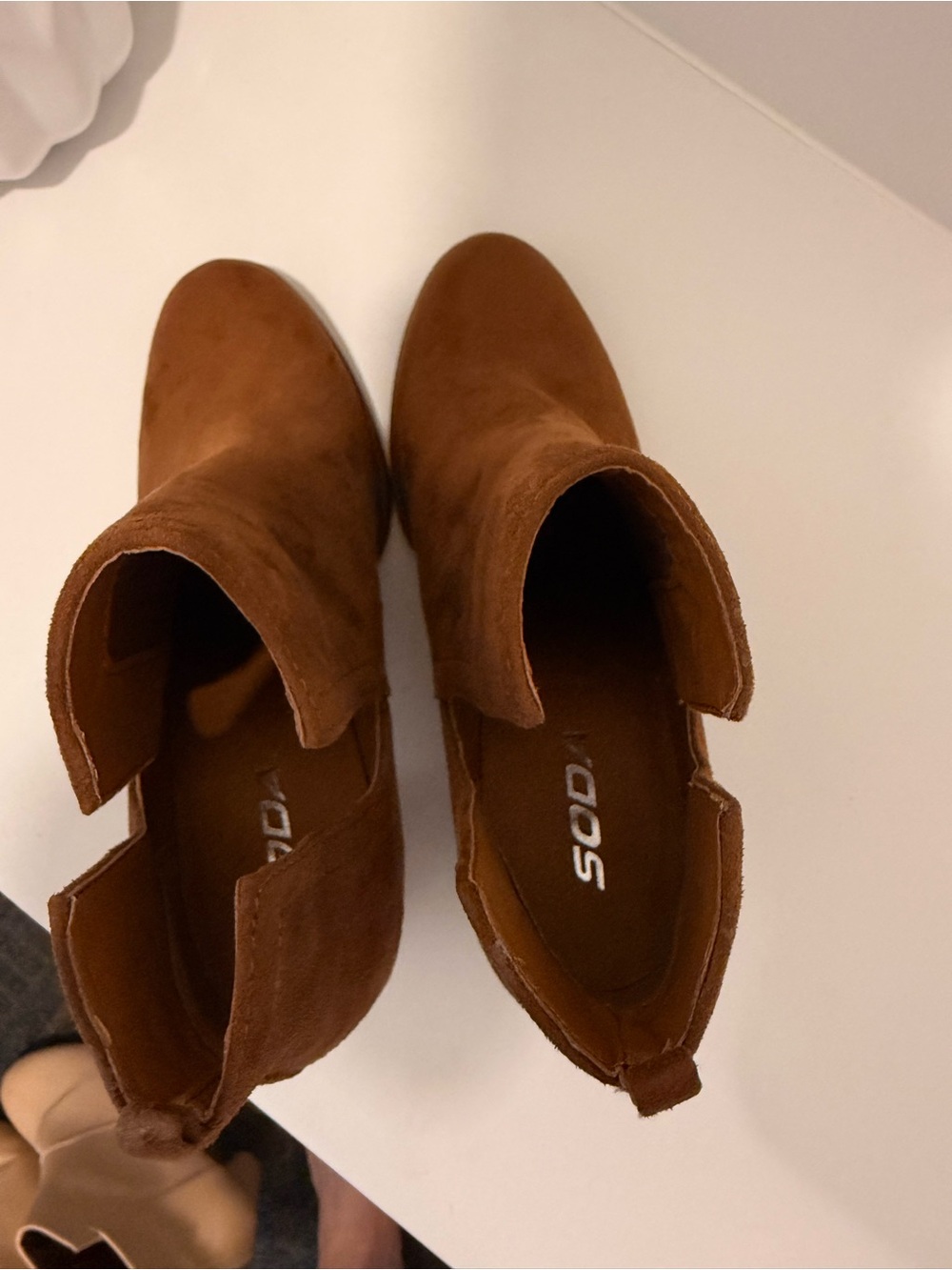 Soda Chestnut Brown Suede Ankle Booties with Block Heel - Picture 5 of 5